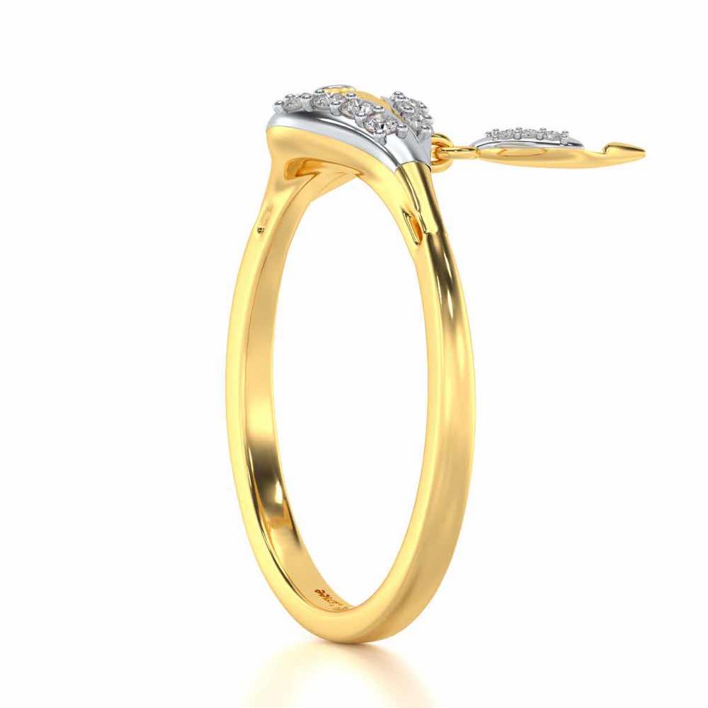 Hanging Leaf Silver Ring - Yellow Gold - Image 4