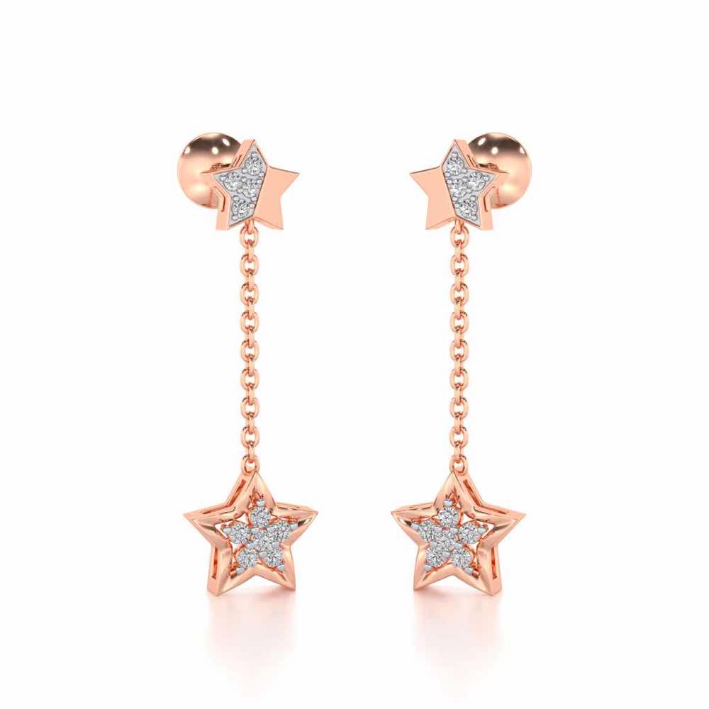 Hanging Star Silver Earrings - Rose Gold - Image 2