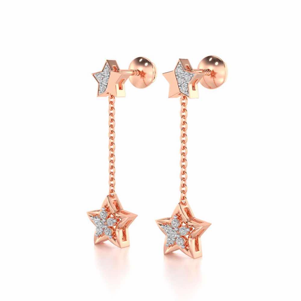 Hanging Star Silver Earrings - Rose Gold - Image 3