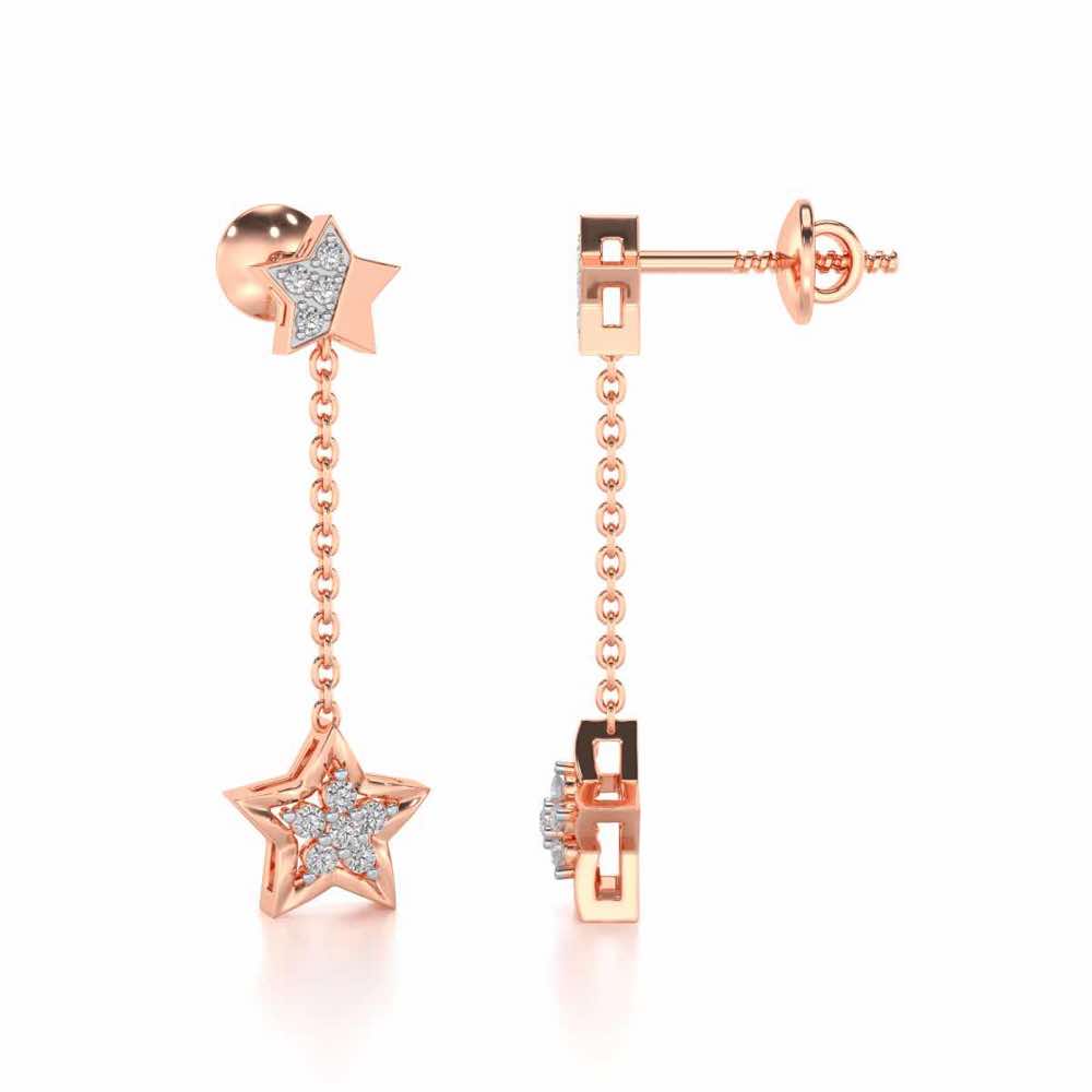 Hanging Star Silver Earrings - Rose Gold - Image 4