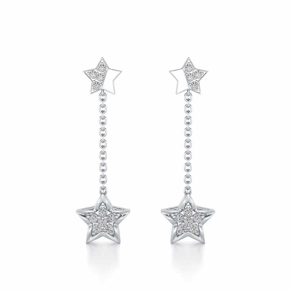 Hanging Star Silver Earrings - White Gold - Image 1