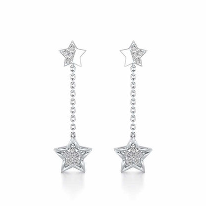 Hanging Star Silver Earrings - White Gold - Image 1