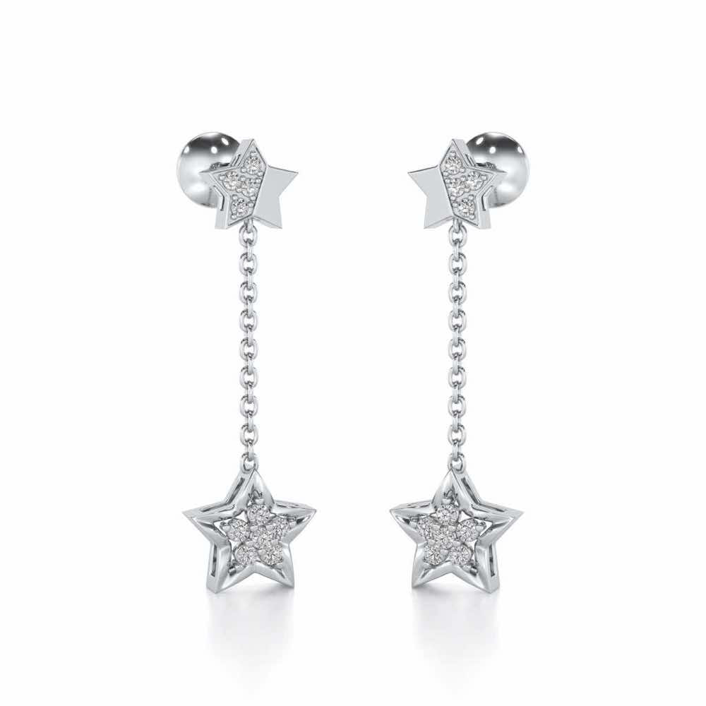Hanging Star Silver Earrings - White Gold - Image 2