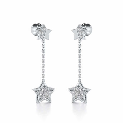 Hanging Star Silver Earrings - White Gold - Image 2