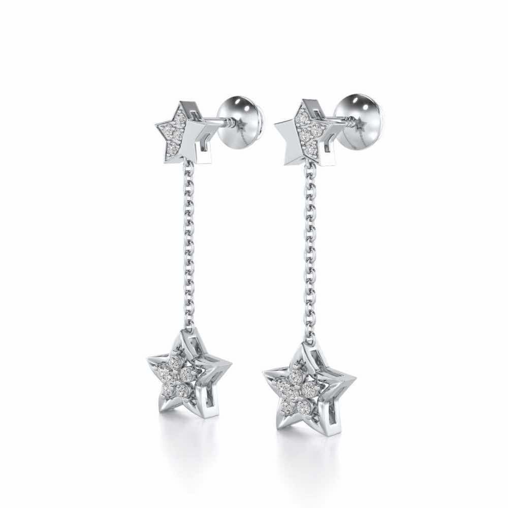 Hanging Star Silver Earrings - White Gold - Image 3