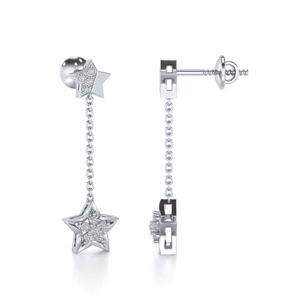 Hanging Star Silver Earrings - White Gold - Image 4