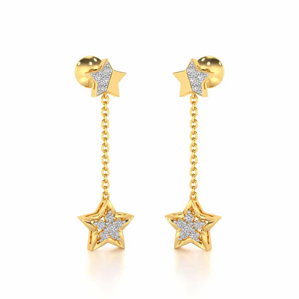 Hanging Star Silver Earrings - Yellow Gold - Image 2