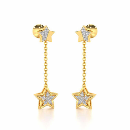 Hanging Star Silver Earrings - Yellow Gold - Image 2