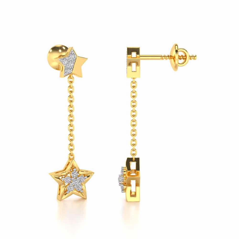 Hanging Star Silver Earrings - Yellow Gold - Image 4