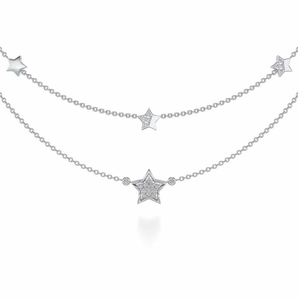 Hanging Star Silver Necklace - White Gold - Image 1