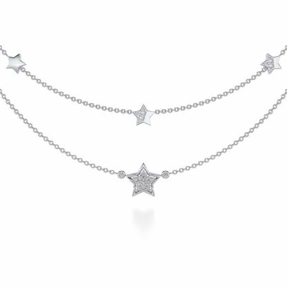 Hanging Star Silver Necklace - White Gold - Image 1