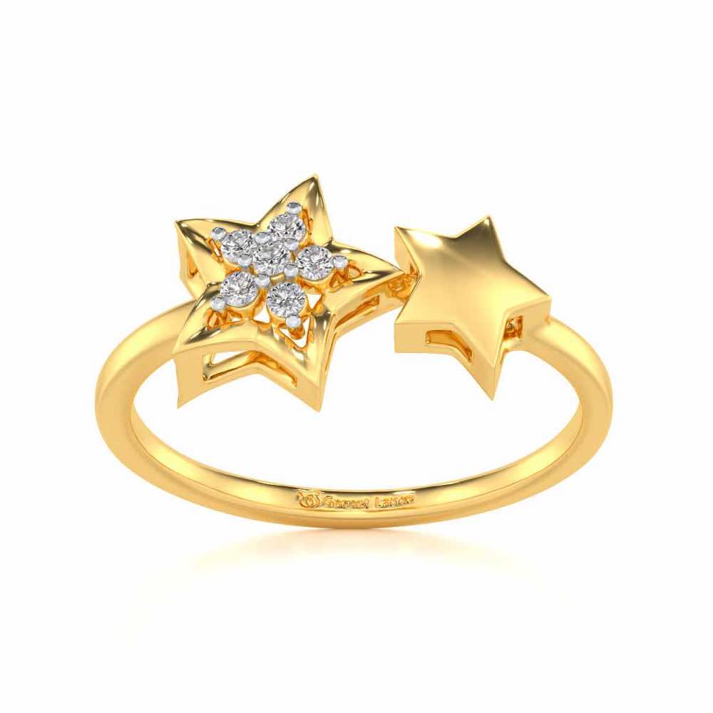 Hanging Star Silver Ring - Yellow Gold - Image 2