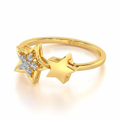 Hanging Star Silver Ring - Yellow Gold - Image 3