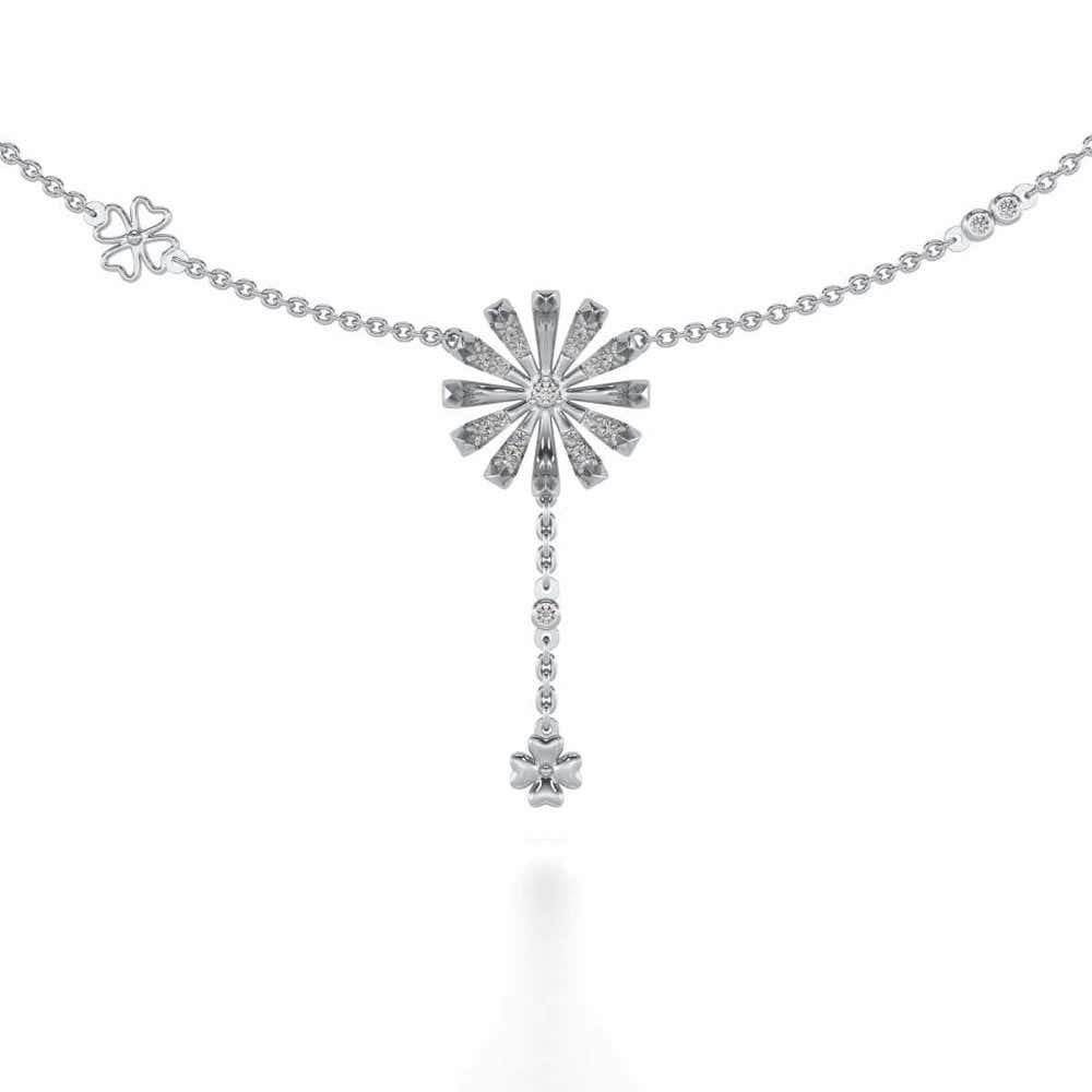 Happy Flower Silver Necklace - White Gold - Image 1