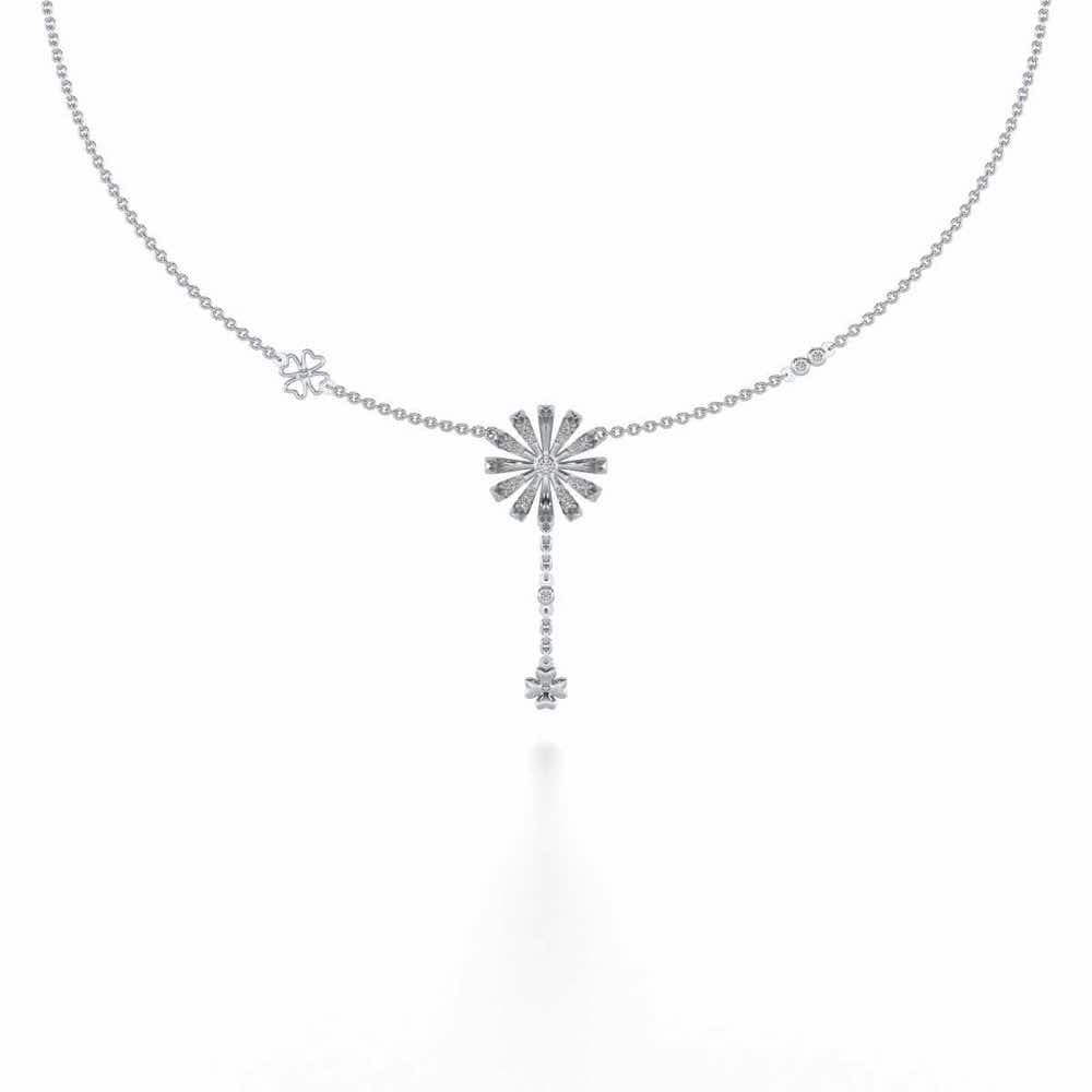 Happy Flower Silver Necklace - White Gold - Image 2