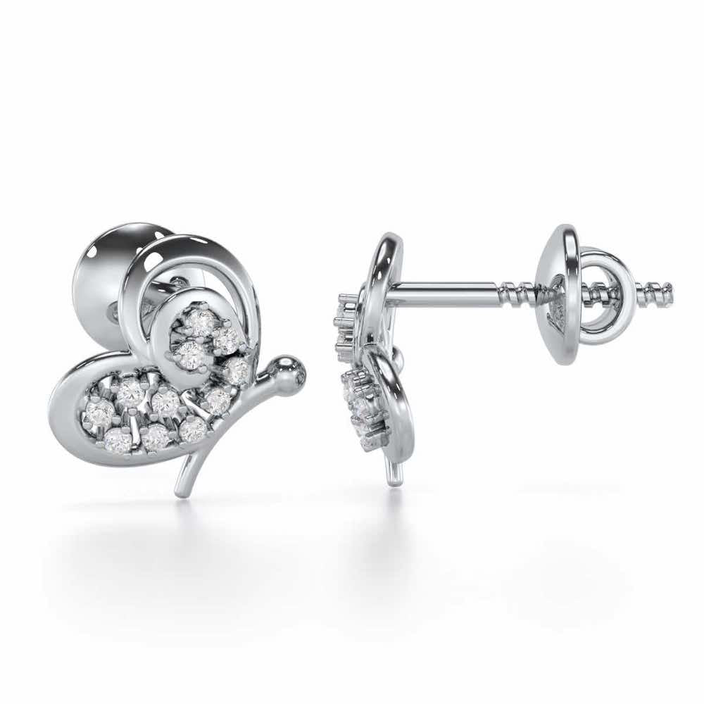 Harmonious Flight Silver Stud Earrings - White Gold - Image 4