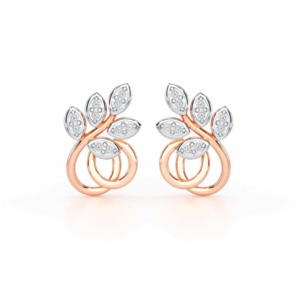 Harmony leaves Silver Stud Earrings - Rose Gold - Image 1