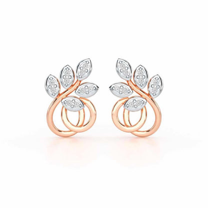 Harmony leaves Silver Stud Earrings - Rose Gold - Image 1