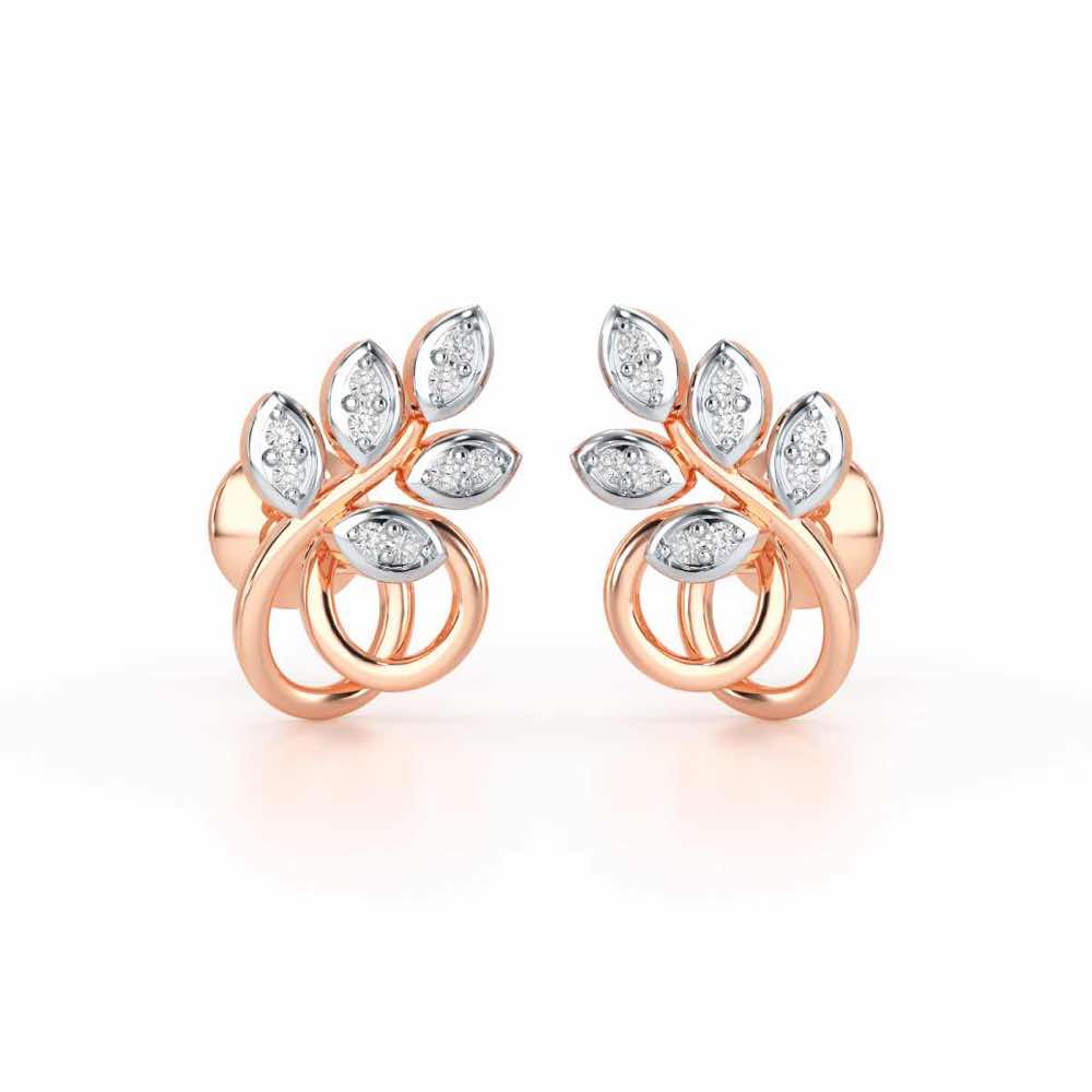 Harmony leaves Silver Stud Earrings - Rose Gold - Image 2