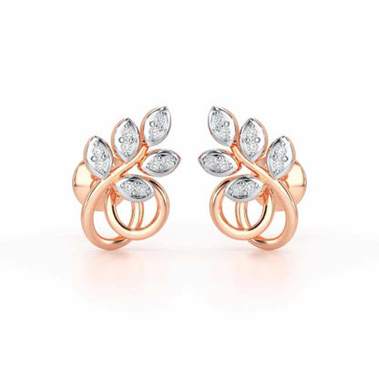 Harmony leaves Silver Stud Earrings - Rose Gold - Image 2