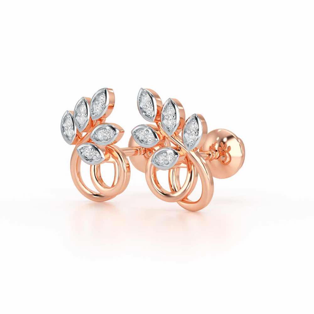 Harmony leaves Silver Stud Earrings - Rose Gold - Image 3