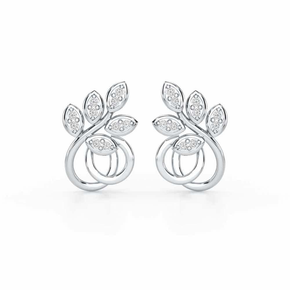 Harmony leaves Silver Stud Earrings - White Gold - Image 1
