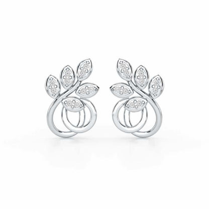 Harmony leaves Silver Stud Earrings - White Gold - Image 1