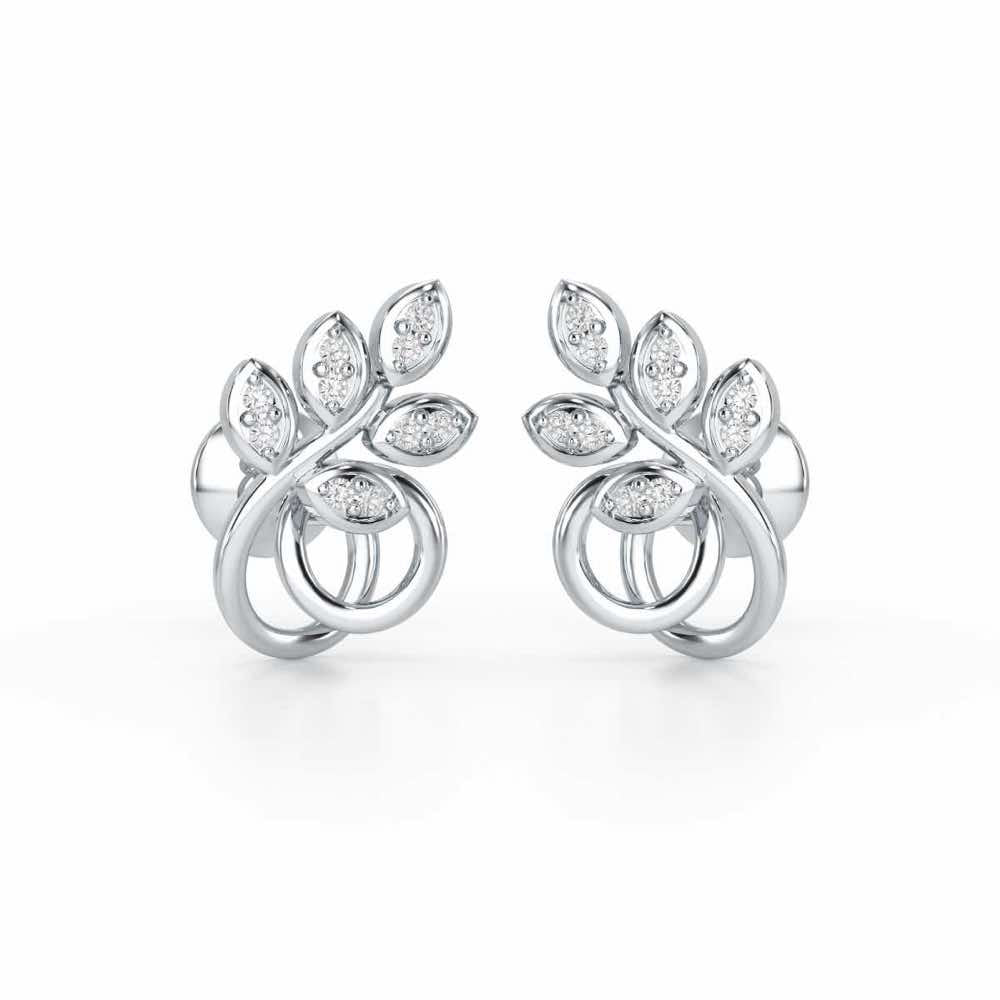 Harmony leaves Silver Stud Earrings - White Gold - Image 2