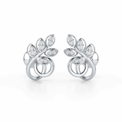Harmony leaves Silver Stud Earrings - White Gold - Image 2