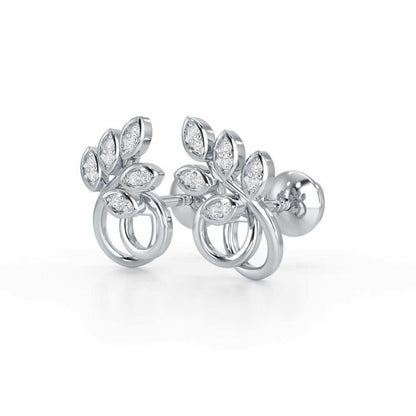 Harmony leaves Silver Stud Earrings - White Gold - Image 3