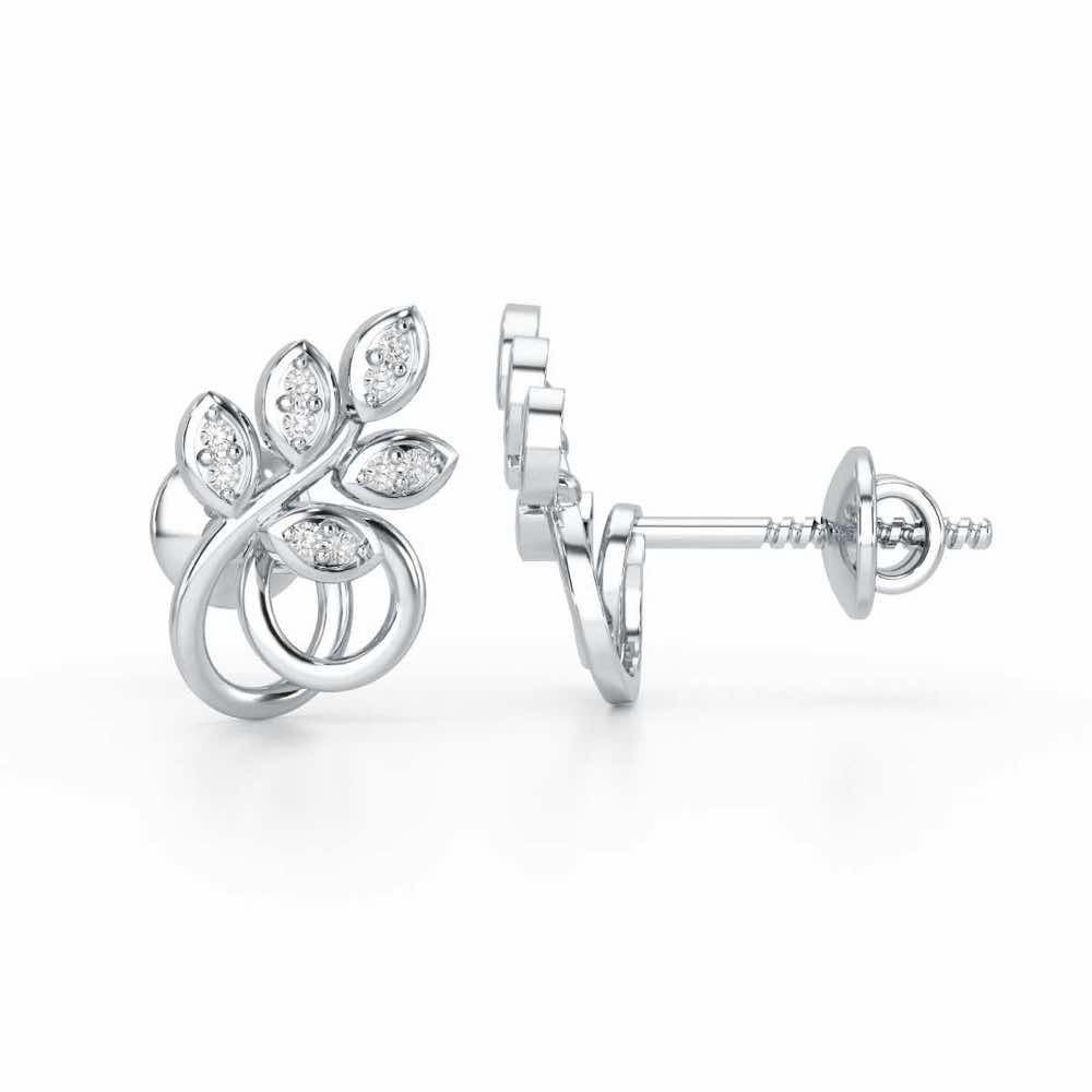 Harmony leaves Silver Stud Earrings - White Gold - Image 4