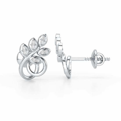 Harmony leaves Silver Stud Earrings - White Gold - Image 4