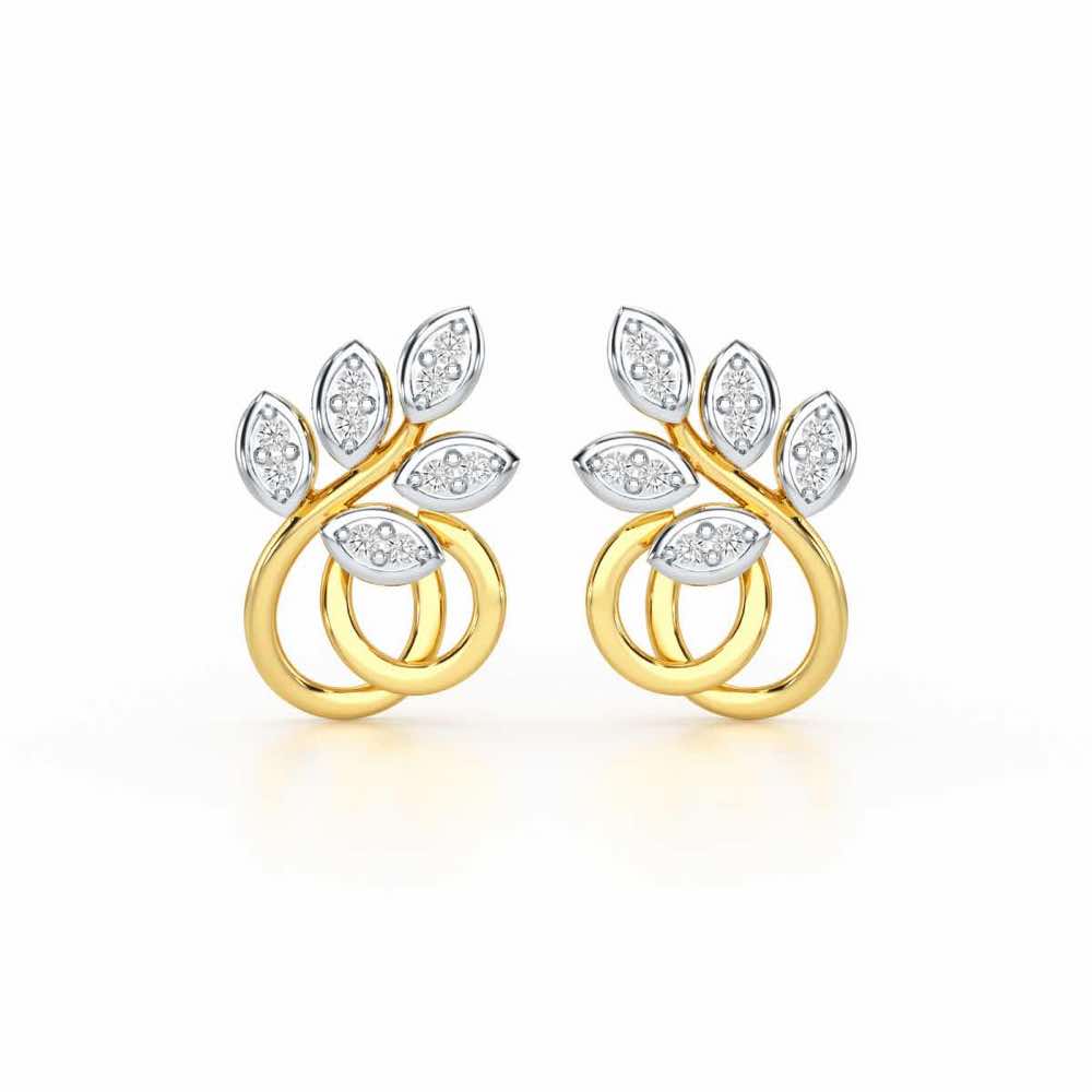 Harmony leaves Silver Stud Earrings - Yellow Gold - Image 1