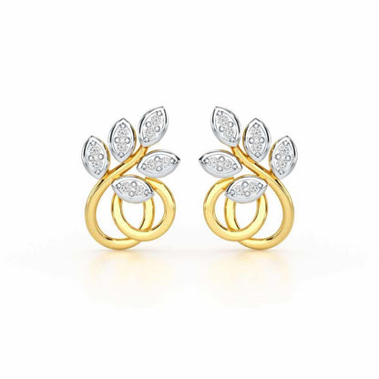 Harmony leaves Silver Stud Earrings - Yellow Gold - Image 1