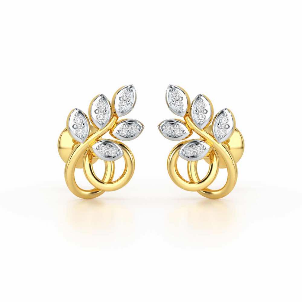 Harmony leaves Silver Stud Earrings - Yellow Gold - Image 2