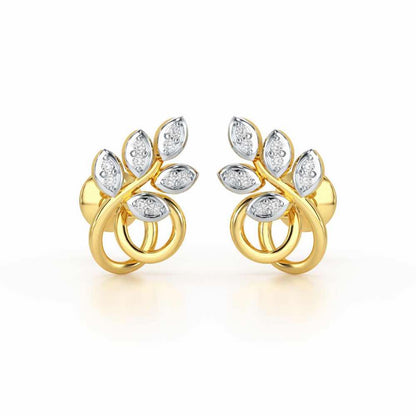 Harmony leaves Silver Stud Earrings - Yellow Gold - Image 2
