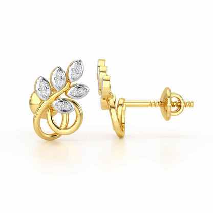 Harmony leaves Silver Stud Earrings - Yellow Gold - Image 4