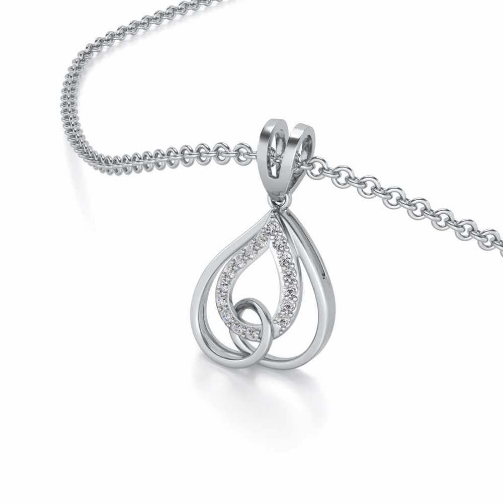 Heart Flame Silver Pendant - White Gold - Image 2