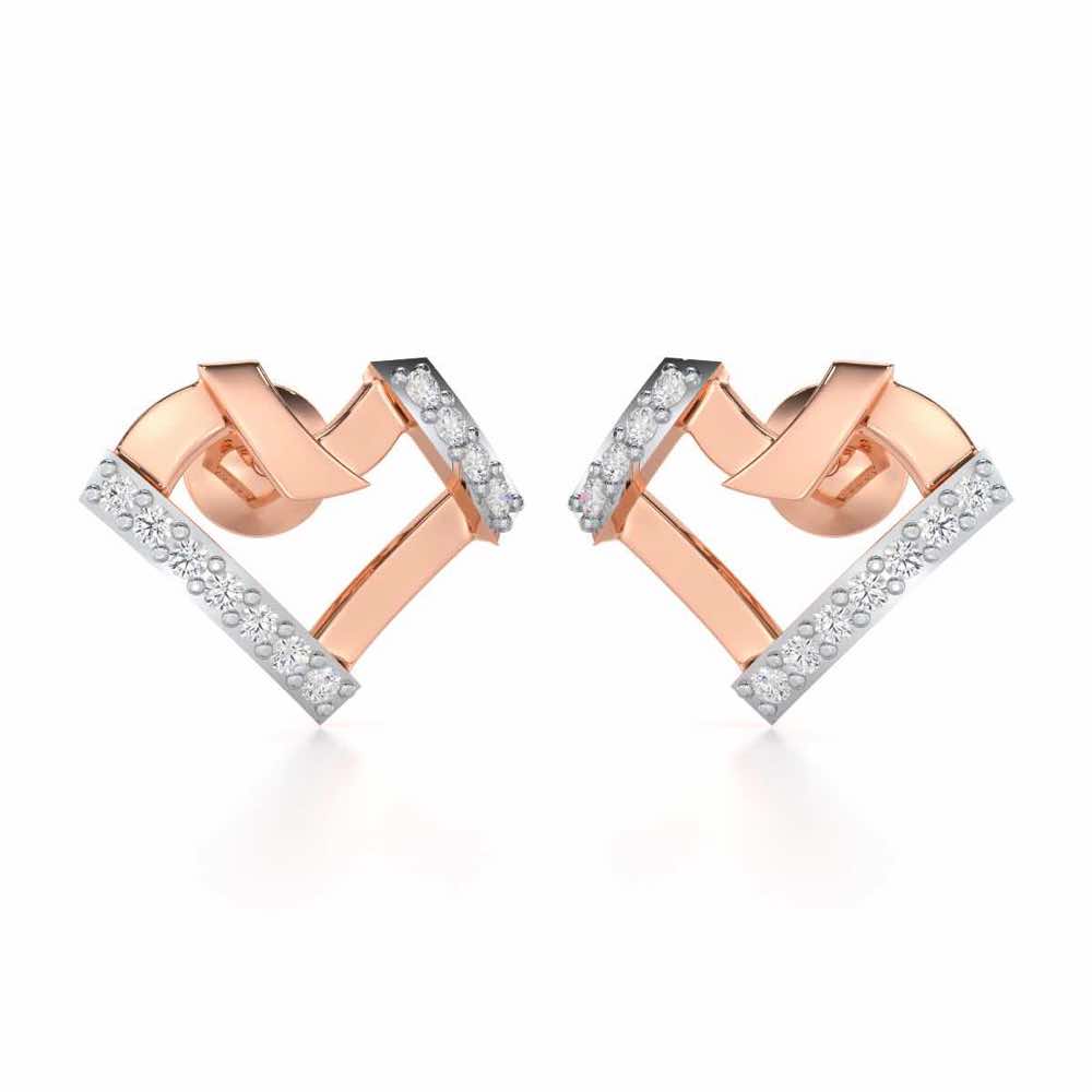 Heart Gleam Silver Stud Earrings - Rose Gold - Image 1