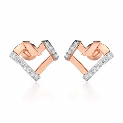Heart Gleam Silver Stud Earrings - Rose Gold - Image 1