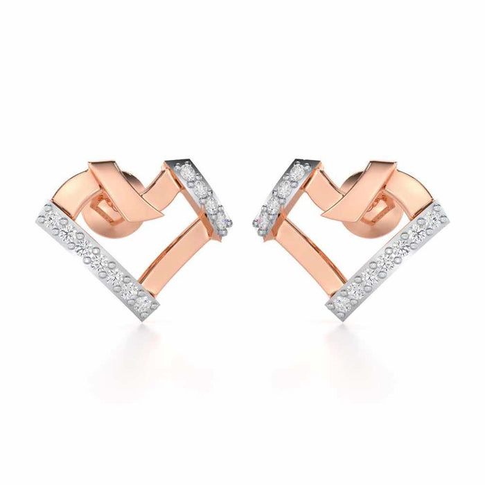 Heart Gleam Silver Stud Earrings - Rose Gold - Image 1