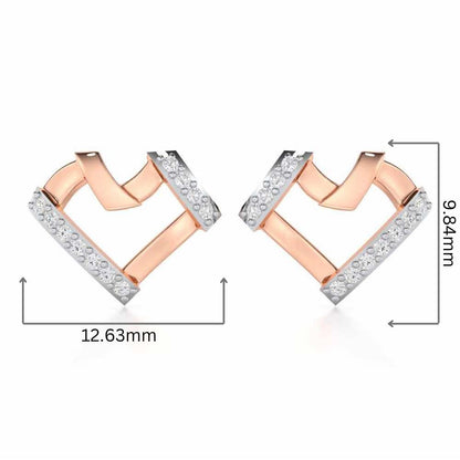 Heart Gleam Silver Stud Earrings - Rose Gold - Image 2