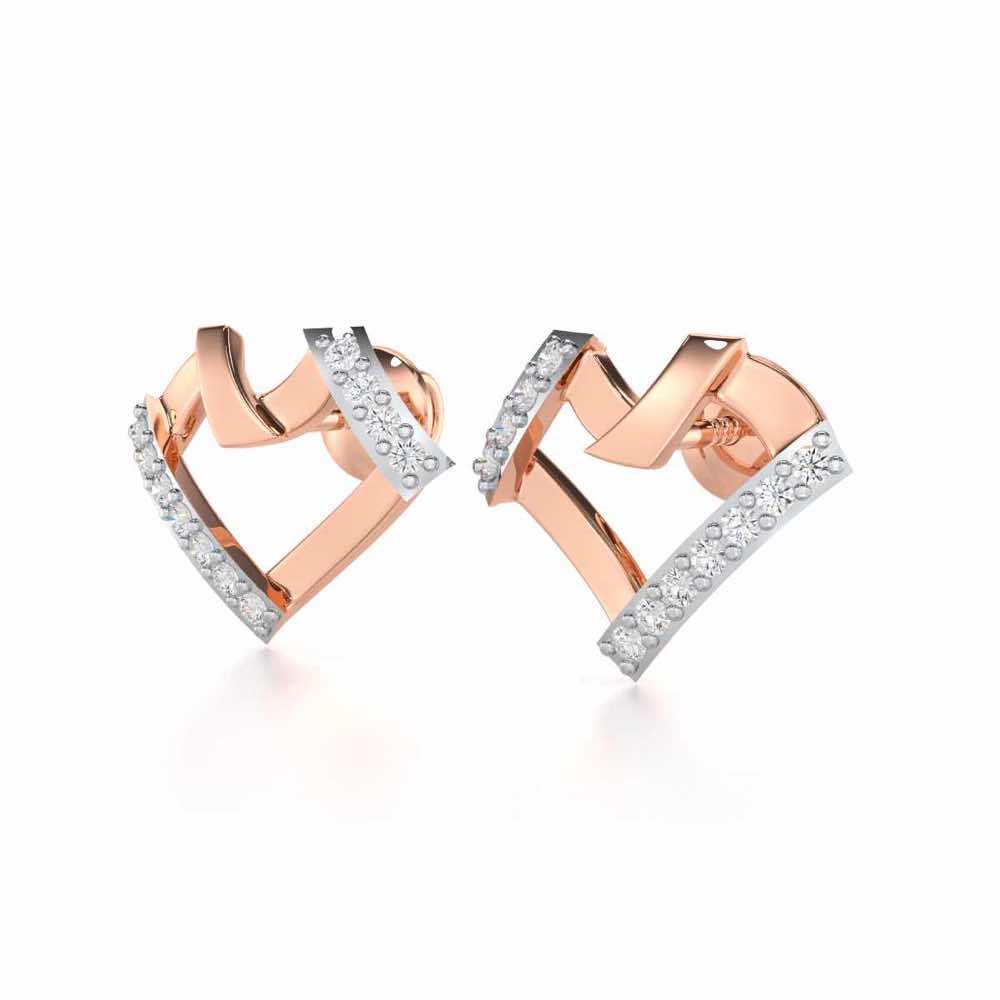 Heart Gleam Silver Stud Earrings - Rose Gold - Image 3