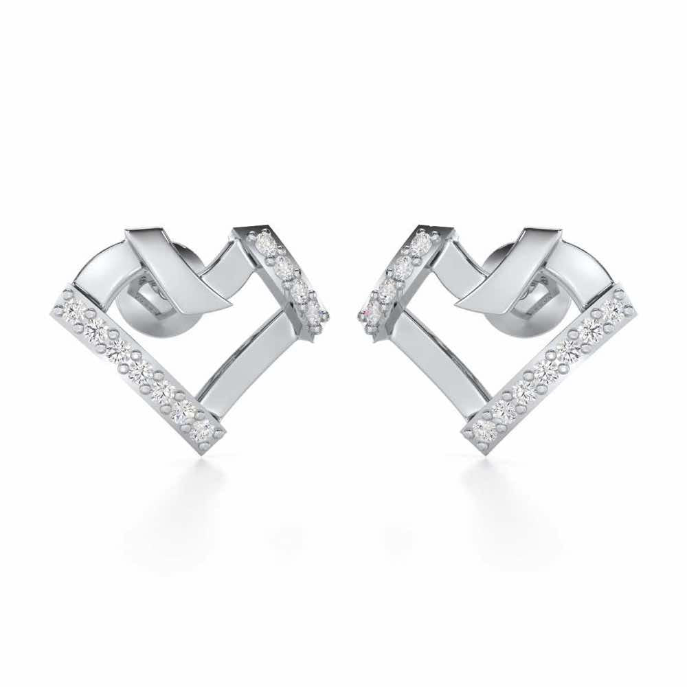 Heart Gleam Silver Stud Earrings - White Gold - Image 1