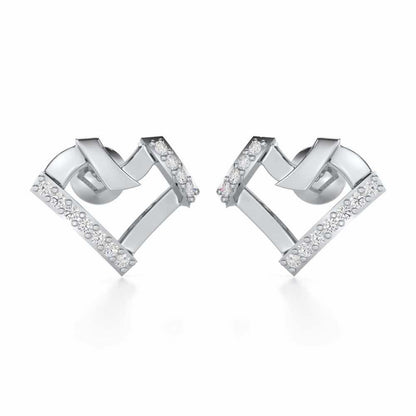Heart Gleam Silver Stud Earrings - White Gold - Image 1