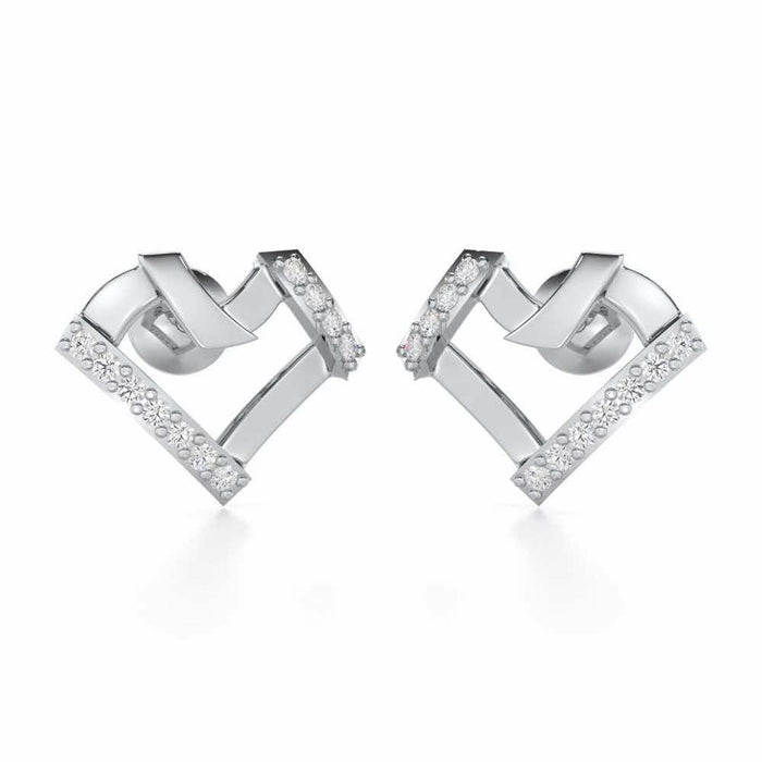 Heart Gleam Silver Stud Earrings - White Gold - Image 1