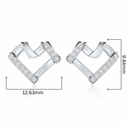 Heart Gleam Silver Stud Earrings - White Gold - Image 2