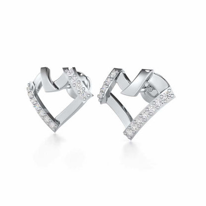 Heart Gleam Silver Stud Earrings - White Gold - Image 3