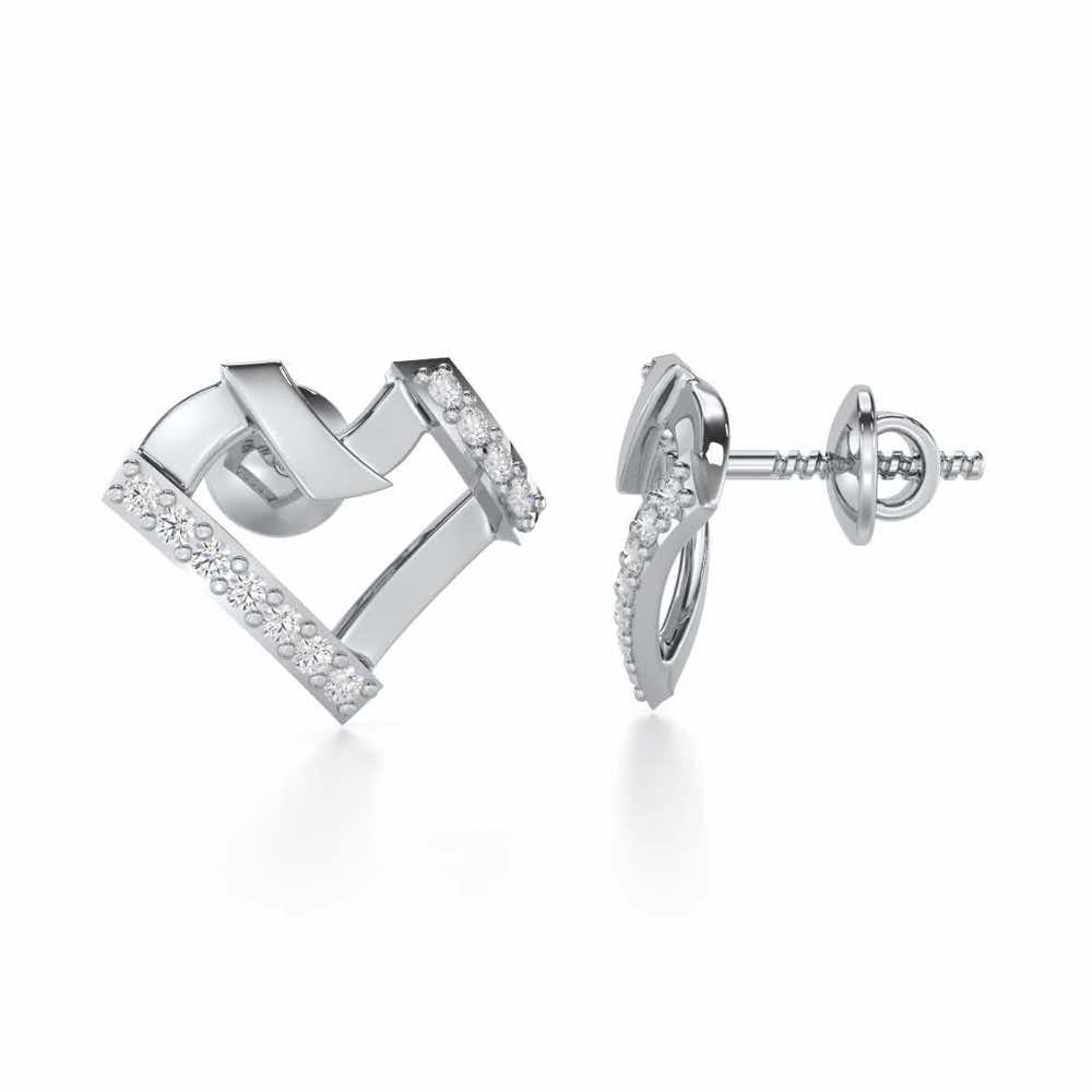 Heart Gleam Silver Stud Earrings - White Gold - Image 4