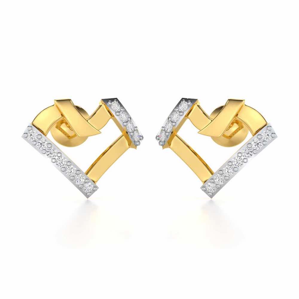 Heart Gleam Silver Stud Earrings - Yellow Gold - Image 1